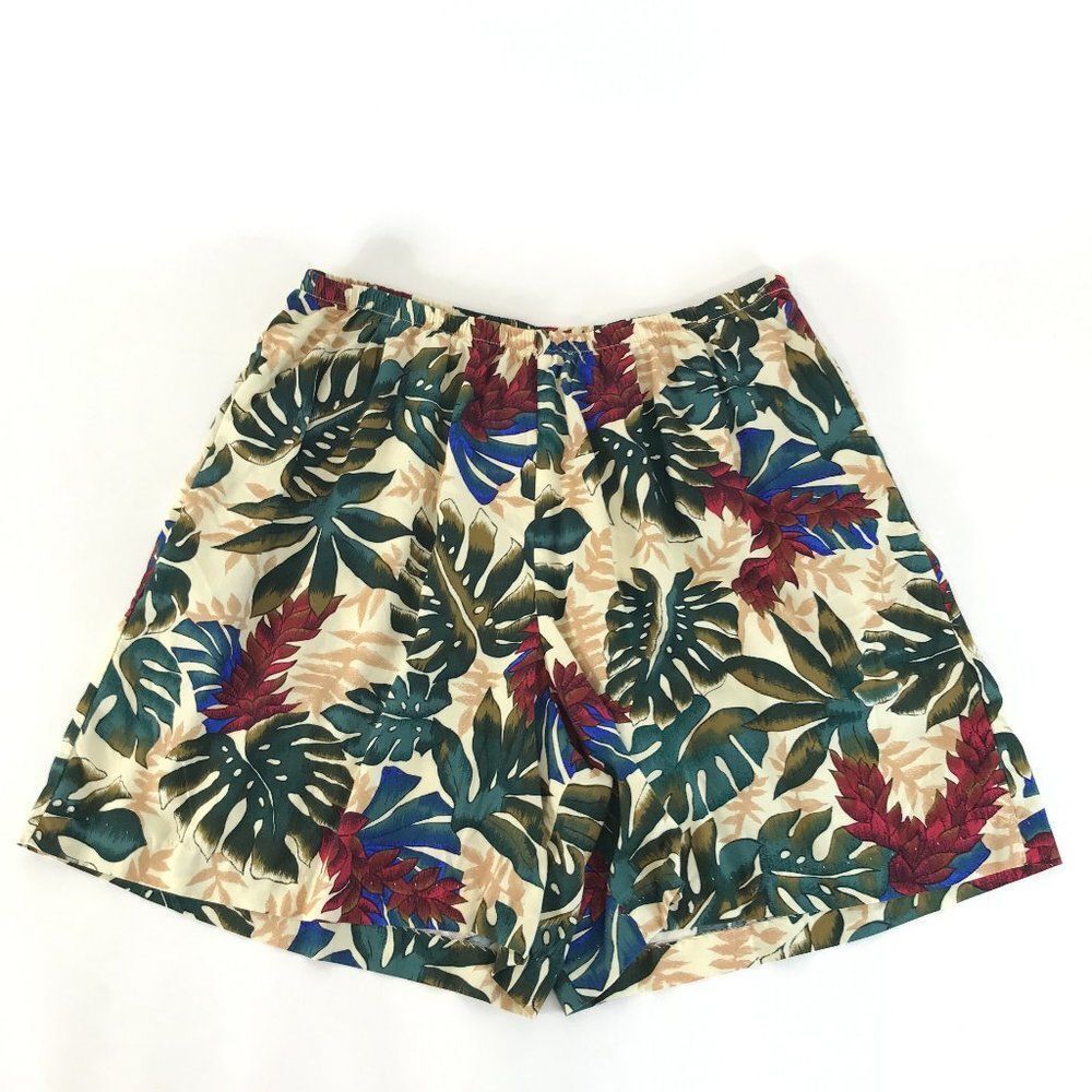 Hilo Hattie Tropical High Rise Shorts Women’s Medium Pockets Rayon Leaf Print